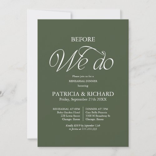 Black Before We Do Wedding Rehearsal Dinner Invitation