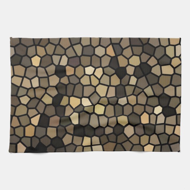 Black, beige and brown mosaics kitchen towel (Horizontal)