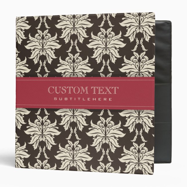 Black Beige And Burgundy Red Floral Damasks 2 3 Ring Binder (Front/Inside)