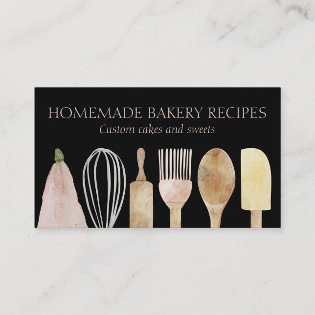 Black Beige Bakery pastry chef utensils Cooker Business Card (Front)