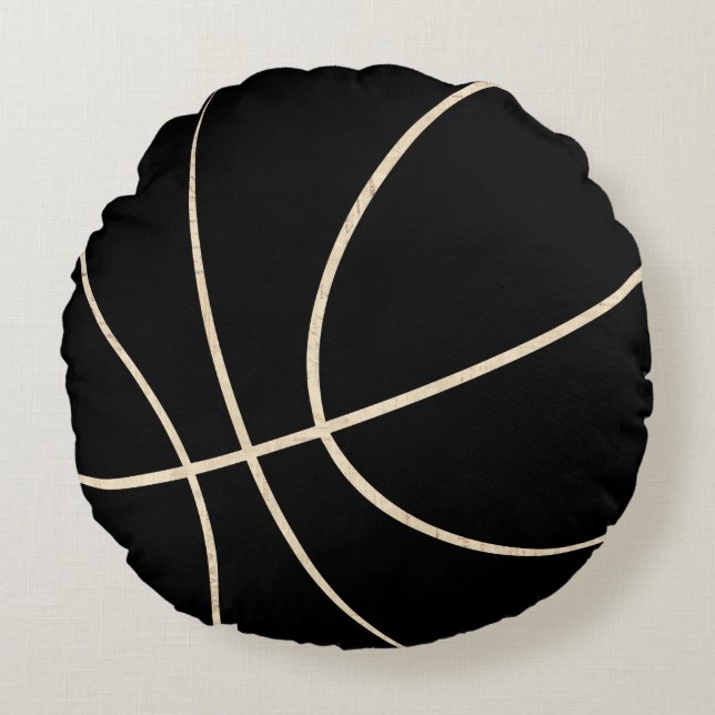 Black & Beige Basketball Round Pillow (Front)