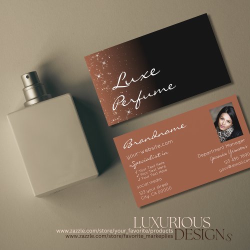 Black Beige Brown Sparkle Glitter Stars with Photo Business Card