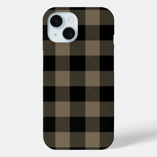 Black Beige Buffalo Plaid Check Pattern Case-Mate iPhone Case (Back)