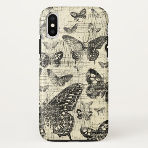Black beige butterfliesvintageshabby chicpatte iPhone x case
