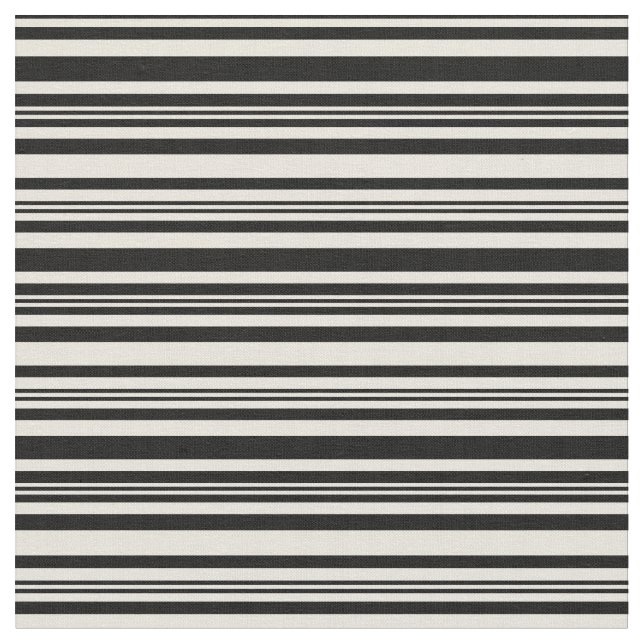 Black & Beige Colored Lined Pattern Fabric (Close Up)