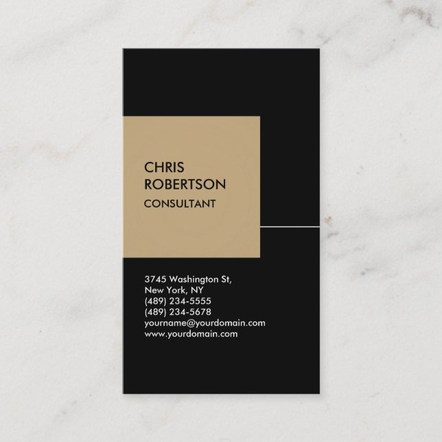 Black Beige Cube Vertical Chic Business Card (Front)