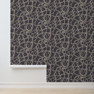 Black Beige Gray Doodle Line Pattern Wallpaper