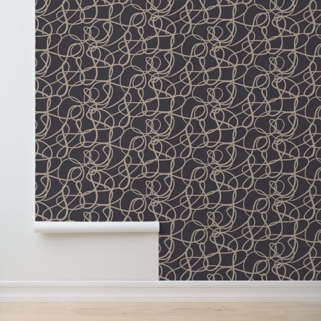 Black Beige Gray Doodle Line Pattern Wallpaper (Application)