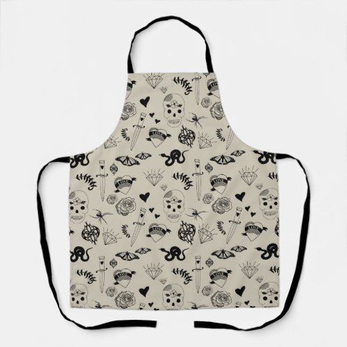 Black  Beige Hand Drawn Tattoo Pattern Apron