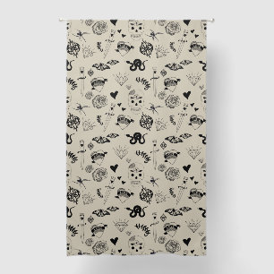 Black & Beige Hand Drawn Tattoo Pattern Blackout Curtains