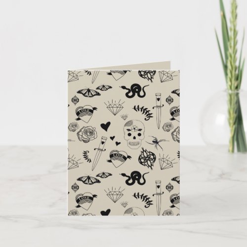 Black  Beige Hand Drawn Tattoo Pattern Card