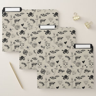 Black & Beige Hand Drawn Tattoo Pattern File Folder