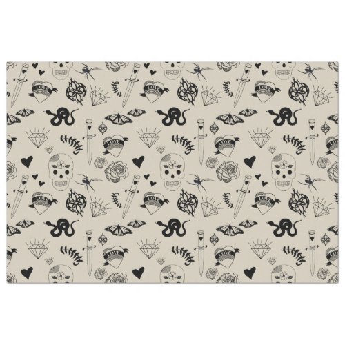 Black  Beige Hand Drawn Tattoo Pattern Tissue Paper