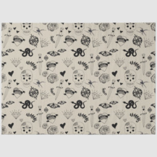 Black & Beige Hand Drawn Tattoo Pattern Tissue Paper