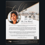Black & Beige Hello Neighbor Realtor Introduction  Flyer<br><div class="desc">Introduce yourself and advertise your professional real estate services with this modern,  Hello Neighbor Real Estate Agent Photo Introduction Letter flyer featuring soft black grey gradient & beige color tones,  icons,  photo of home,  QR Code and "Hello" cursive font style calligraphy. Personalize template to your liking.</div>