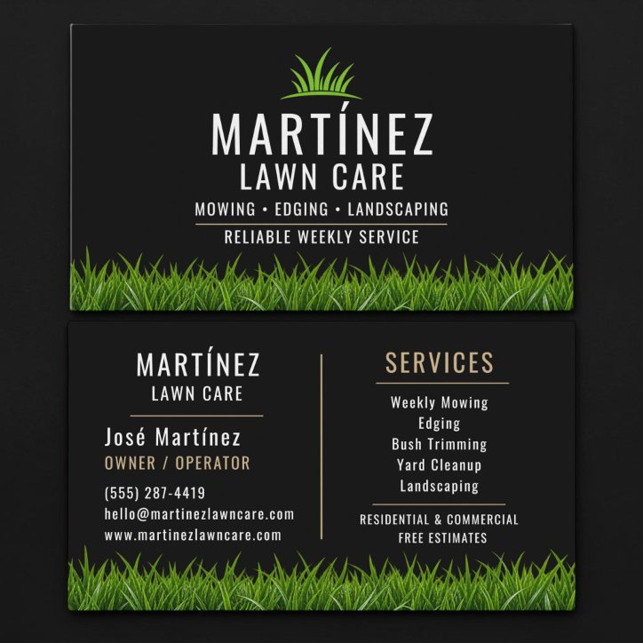 Black Beige Lawn Care Landscaping Business Card