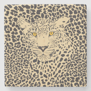 Black & Beige Leopard Camouflaged In Spots Stone Coaster