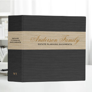 Black Beige Linen Estate Planning Trust Documents 3 Ring Binder
