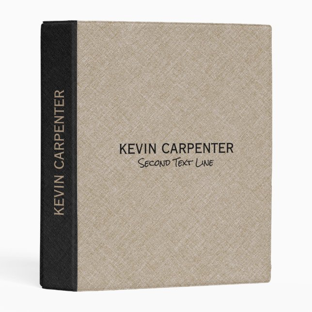 Black & Beige Linen Texture Print Mini Binder (Front/Spine)