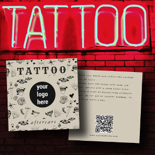 Black & Beige Logo Tattoo Aftercare Instructions Square Business Card