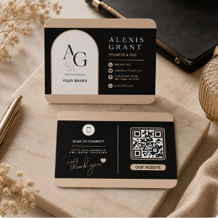 Black Beige Luxury QR Branding Business Card
