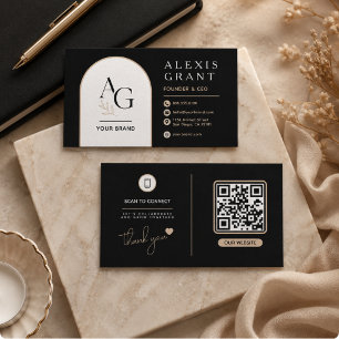 Black Beige Luxury QR Branding Business Card