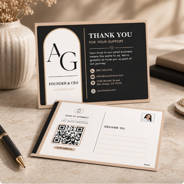 Black Beige Luxury QR Code Appointment Reminder Holiday Postcard (Black Beige Luxury QR Code Appointment Reminder Holiday Postcard)