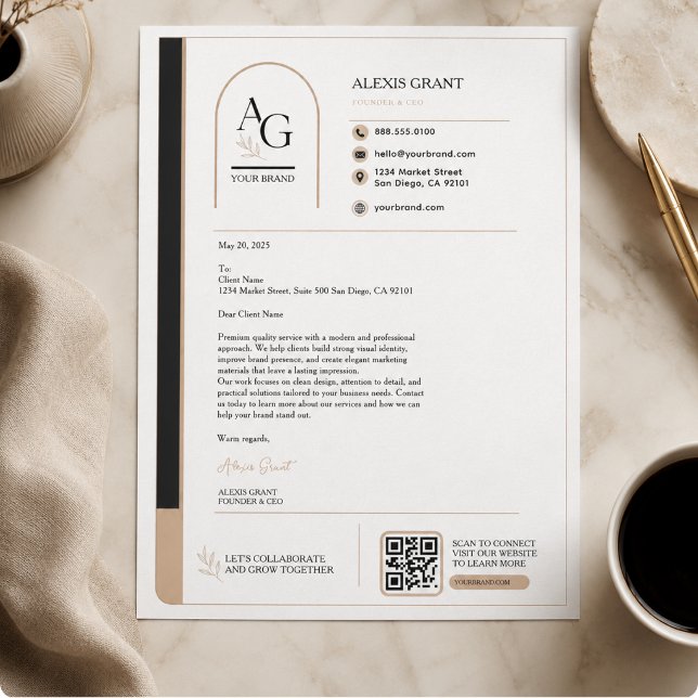 Black Beige Luxury QR Code Appointment Reminder Letterhead (Black Beige Luxury QR Code Appointment Reminder Letterhead)