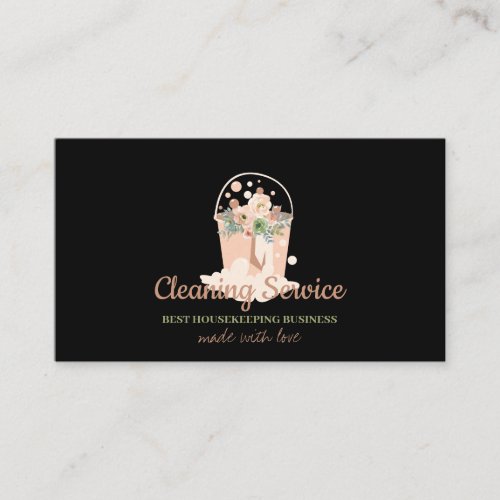Black Beige Maid Cleaning Service Housekeeping Business Card
