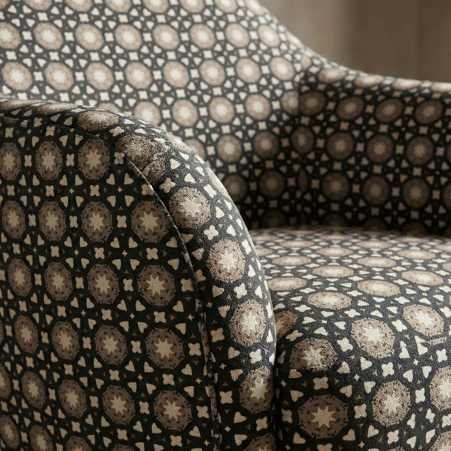 Black Beige Modern Moroccan Geometric Tile Pattern Fabric (Creator Uploaded)