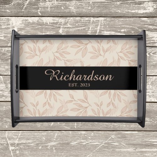 Black  Beige Personalized Botanical Serving Tray