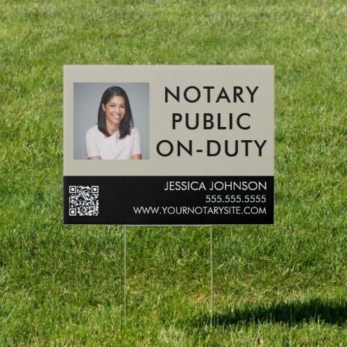 Black Beige Professional Notary On_Duty Outdoor  Sign