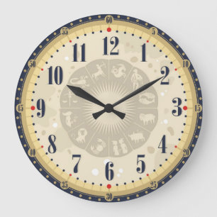 Black & Beige Vintage Clock Zodiac Signs Antique