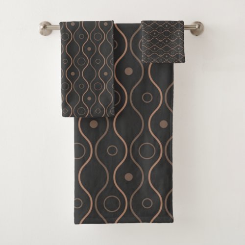 Black  Beige Wavy Geometric  Minimal Modern Bath Towel Set