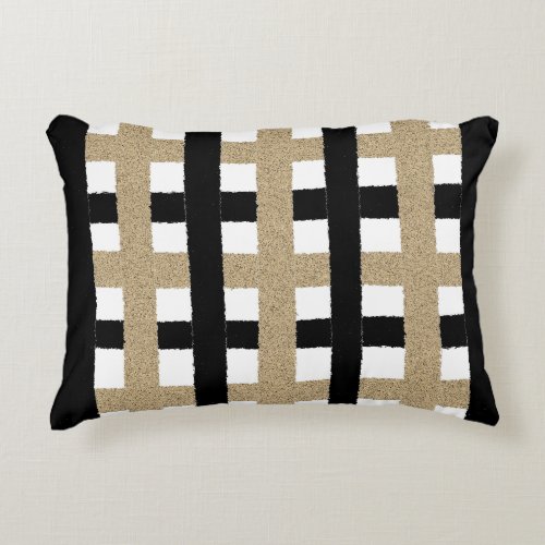 Black  Beige  White Paper Stripes Accent Pillow
