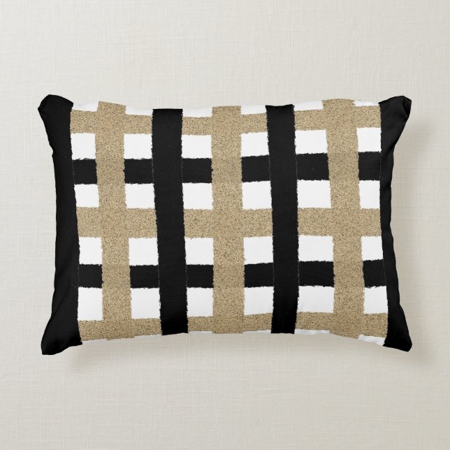 Black / Beige / White Paper Stripes Accent Pillow (Front)