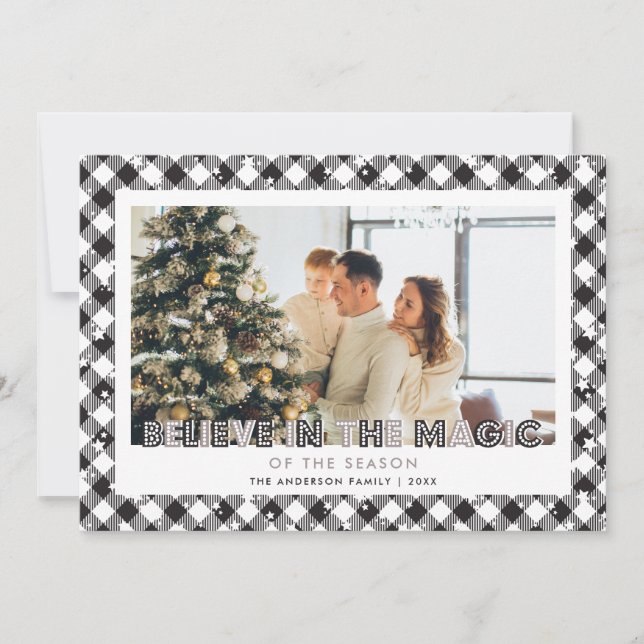 Black Believe In The Magic Photo Christmas Card (Front)