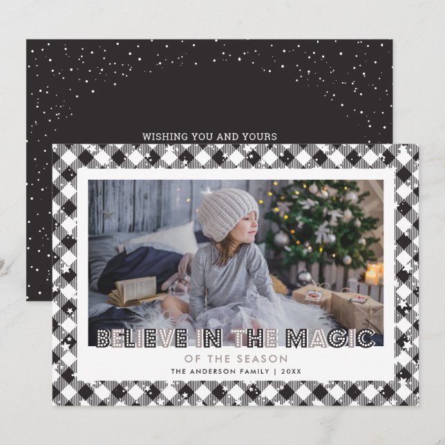 Black Believe In the Magic Photo Christmas Cards (Front/Back)