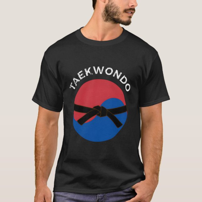 Black Belt And Korean Flag Mial Taekwondo T-Shirt (Front)