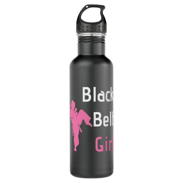 Black Belt Girl Karate Martial Arts Stainless Steel Water Bottle (Front)