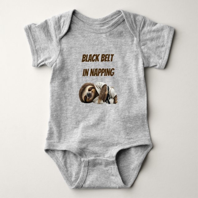 Black Belt In Napping Sloth Baby Bodysuit (Front)