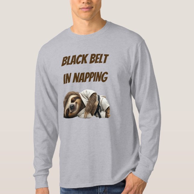Black Belt In Napping Sloth T-Shirt (Front)
