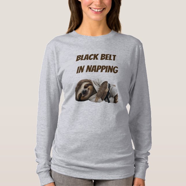 Black Belt In Napping Sloth T-Shirt (Front)