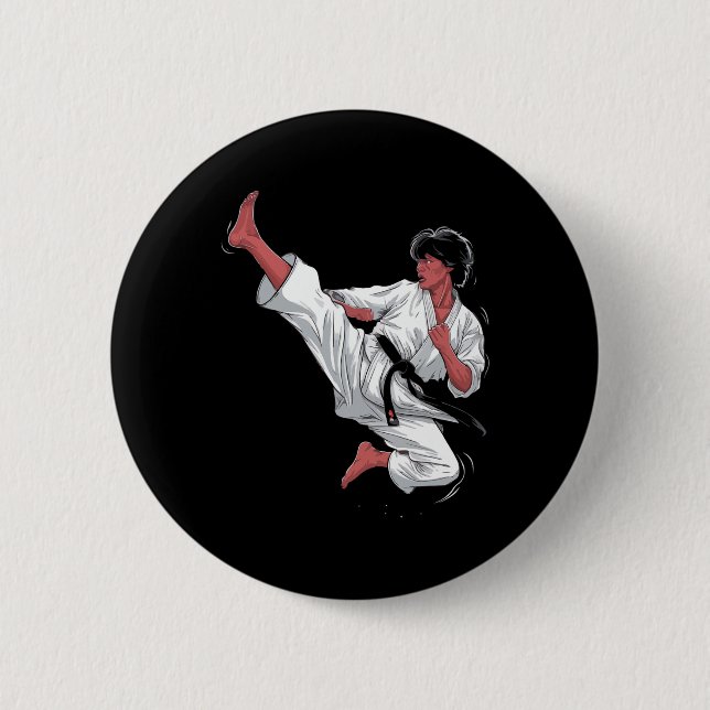 Black Belt Karate Fighter  Button (Front)