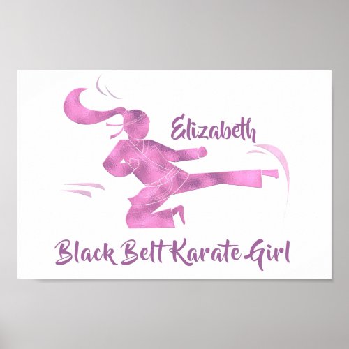 Black Belt Karate Girl Pink Purple Modern Chic Poster