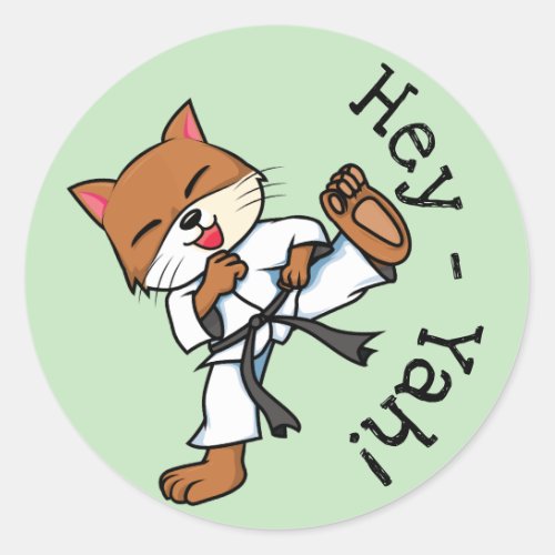 Black Belt Karate Kitty Cute Cat Classic Round Sticker