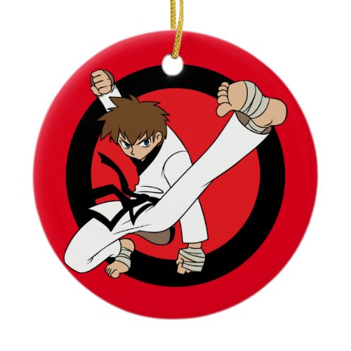 Black Belt Karate / Ninja Brunette Boy Ceramic Ornament