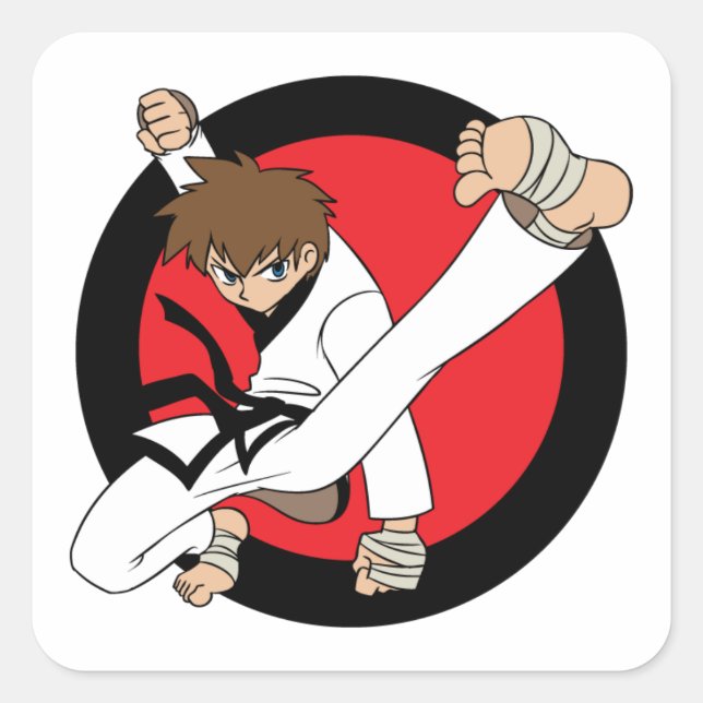 Black Belt Karate / Ninja Brunette Boy Sticker (Front)