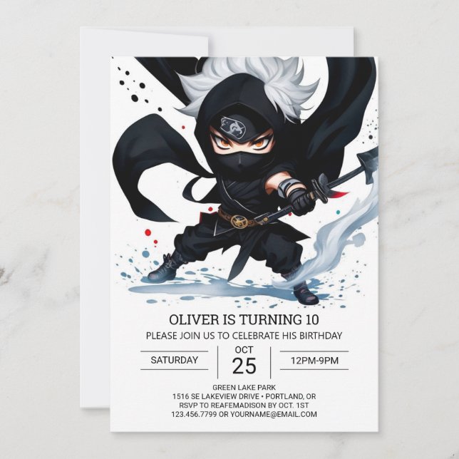 Black Belt Ninja Training Kids' Birthday Invitation (Front)
