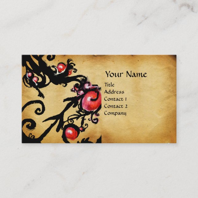 BLACK  BERRIES SWIRLS  parchment Business Card (Front)